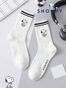 1/2雙 Snoopy 黑白中筒襪，適合女性夏季、運動與情侶穿著，卡通 Snoopy 圖案時尚襪 - 彩色 - 查看 13
