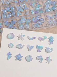 15 piezas Decoraciones de arte de uñas de la serie Océano, conchas, estrellas de mar, delfines, joyería para uñas, kit de decoración para estuche de teléfono DIY - Multicolor - Ver 5