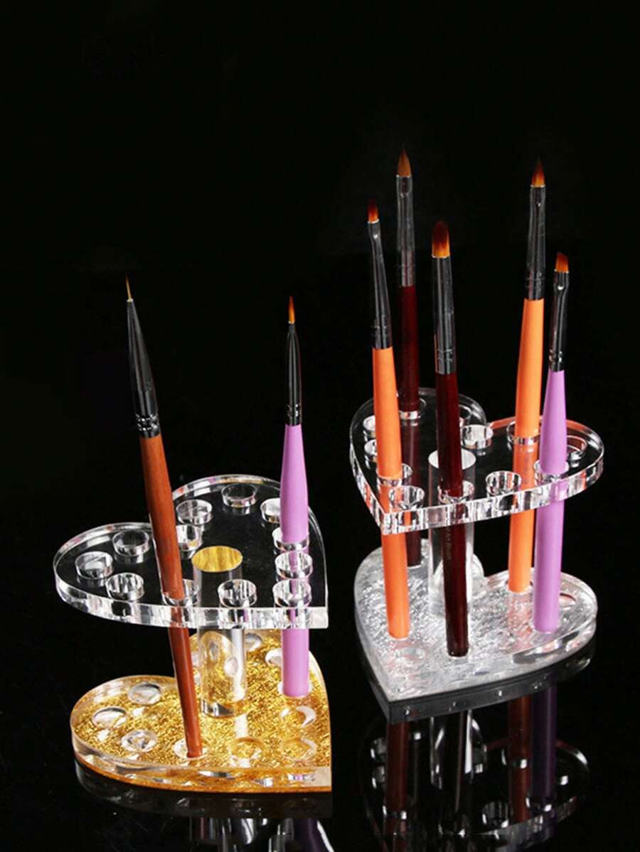 1 pièce Support en acrylique pour 12 pinceaux à gel, présentoir en forme de cœur, organisateur de bureau pour stylos à ongles, pinceaux de maquillage, eyeliners, convient pour le bureau, la maison, rangement de bureau pour manucure et outils de beauté - Multicolore - Voir 1