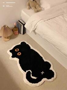 1pc Cute Cat Pattern Floor Mat 40X60cm (15.7X23.6inch), Soft Plush Non-Slip Water Absorbent Bath Mat For Bathroom, Bedroom, Living Room, Kitchen, Entryway, Washable, New Arrival Autumn Season, Halloween Decoration - Black - 查看 6