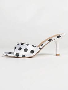 Elegant Solid Color High Heels, Elegant Fabric Ruffle Party Shoes For Outdoor Party - White Face/black Spots - View 6