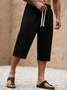 Men's Linen 3/4 Pants, Soft And Comfortable, Suitable For Beach Vacation, Casual Outing, Great Gift For Men - Black - View 8