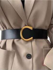 Women's PU Leather Metal Buckle Belt Letter Shaped Waist Belts For Jeans Dress - 黑色 - 查看 1