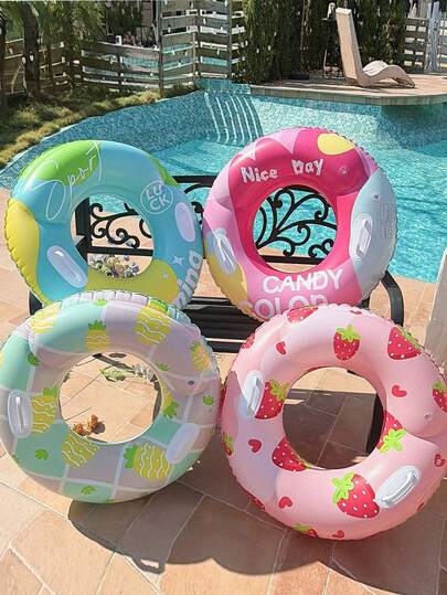 1pc Adult Thickened Double Air Chamber Swimming Ring, Anti-Overturning Inflatable Floating Circle, Strawberry Swimming Ring