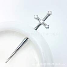 ASTMF-136 Titanium Alloy Holy Sword Ear Stud   Titanium Internal Thread  Piercing Ear Stud Jewelry - White - View 13