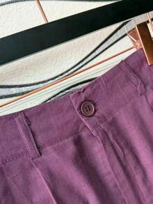 Linen Shirt And Shorts Set (2 Pieces) - Purple With Pockets - View 5
