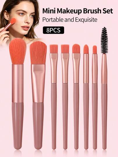 8pcs Makeup Brush Set, Professional Blush Brush, Highlighter Brush, Eyeshadow Brush, Foundation Brush, Concealer Brush, Eyebrow Brush, Suitable For Beginners And Makeup Lovers