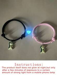 ATLVXJL 2pcs/Set Glow-In-The-Dark Dinosaur Heart Friendship Couple Bracelets, Casual Daily Wear & Valentine's Day Gift - Multicolor - View 10