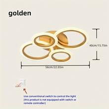 Modern 4/6/8 Rings Interlocking LED Ceiling Light, Flush Mount Circular Ceiling Chandelier, 3 Color Temperature Dimmable, Gold Black White 3 Colors Optional, Minimalist Ring Ceiling Lamp For Living Room Bedroom Hallway Indoor Home Lighting Decoration - 彩色 - 查看 17