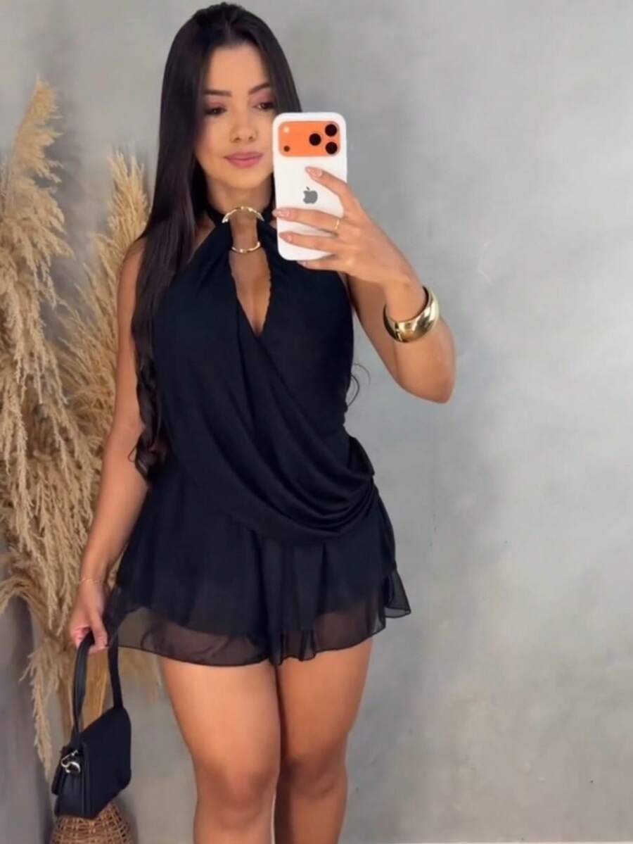 Perfect Little Romper With Hoops In Tulle Fabric. - Black - View 1