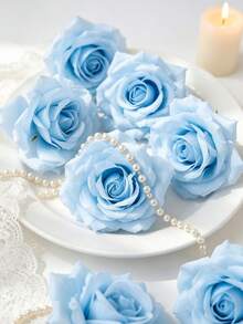 5/25PCS Artificial Rose Flower Heads Wedding Decoration Bride Bouquet Wrist Flower Material Flower Wall Flower Row Arrangement Home Decoration New Year Decoration Valentine's Day Gift - Blue - View 8