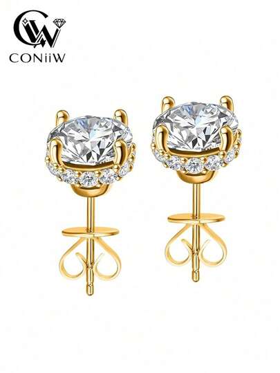 ConiiW S925 Moissanite 4-Prong Earrings, Classic Elegant Design For Men & Women, Suitable For Couples, Travel, Dates, Dinners, Gifts For Anniversary, Birthday, Wedding, Proposal, Jewelry
