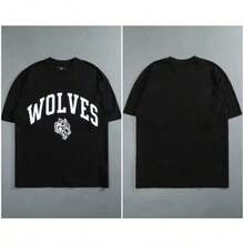 WOLVES CLUB Men 180g Cotton Vintage Print Loose Tee Casual Training Short Sleevesummer Outfits For Womenvintage Graphic Tees - T240305 Màu đen - Xem 3