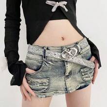 1 chiếc thắt lưng nữ bằng chất liệu PU màu bạc, họa tiết trăng lưỡi liềm đôi và ngôi sao, có thể cá nhân hóa. - Bạc - Xem 7