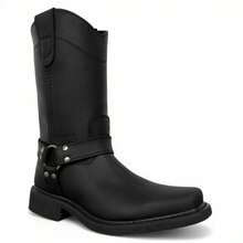 BOTA ESTILO CHOOPER VAQUERA CON ARGOLLAS EN PIEL RODEO CABALLERO MOTOCICLETA CON SUELA ANTI DERRAPE DE HULE - Negro - Ver 5