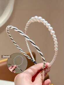 2 件装女士仿珍珠发箍，精致优雅，适合日常佩戴、外出、节日庆典、新年和情人节等场合。 - 2pcs - 查看 5