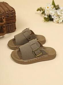 1 đôi dép lê trẻ em unisex, chất liệu mờ, kiểu dáng thời trang mùa hè. - Màu Khaki - Xem 7
