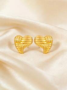 1 Pair Heart-Shaped Fashionable Versatile Elegant Stainless Steel Earrings, Suitable For Daily Wear All Year Round, Mother's Day Gift - Gold - View 4