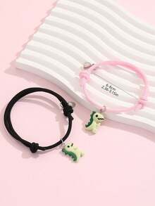 ATLVXJL 2pcs/Set Glow-In-The-Dark Dinosaur Heart Friendship Couple Bracelets, Casual Daily Wear & Valentine's Day Gift - Multicolor - View 11