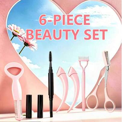 Bộ dụng cụ 6 món chăm sóc lông mày và lông mi, bộ dụng cụ tạo hình lông mày cho người mới bắt đầu, bộ tạo hình lông mày 6 trong 1 gồm khuôn định hình lông mày, bút chì kẻ lông mày hai đầu, dao cạo lông mày an toàn, lược chải lông mi, kéo tỉa lông mày, dụng cụ trang điểm chuyên nghiệp dành cho phụ nữ, hoàn hảo cho gia đình và du lịch, bộ dụng cụ lông mày 6 trong 1, bộ dụng cụ tạo hình lông mày kèm khuôn định hình lông mày.