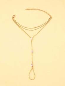 1pc Luxury Gold Tone Zirconia Multi-Layer Finger Hand Chain Bracelet, Minimalist Versatile Delicate Chain Hand Jewelry Accessory Gift For Women Valentines,Day Gift, Mom,Mother,Mother's Day,Gift, Love Gift For Lovers Gift For My Wife Gift For Lovers Gift For My Girlfriend Couple Jewelry Accessories - Gold 3 - View 2