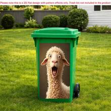1pc 2D Flat Self-Adhesive Trash Can Sticker,Funny Sheep Trash Can Sticker Large Bin Decal 2D Flat Design Waterproof Outdoor Garbage Bin Decoration, PVC Material, Easy To Peel And Stick, Flat Art Sticker, Kitchen Storage - A - View 6