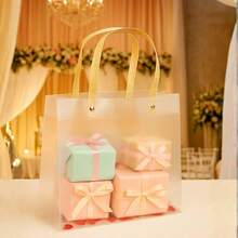 5pcs Gift Bags, Transparent Bottom Tote Bags With Handles, Reusable Wedding Handbags, Shopping Gift Packaging Bags - Multicolor - View 3