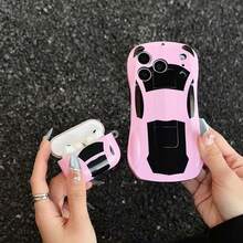 ¡Caliente! Estuche para teléfono y estuche para auriculares 2 de coche deportivo rosa para teléfono 17 Pro Max / 14 Pro Max y Apple 3, cubierta protectora a prueba de golpes - Rosa - Ver 1