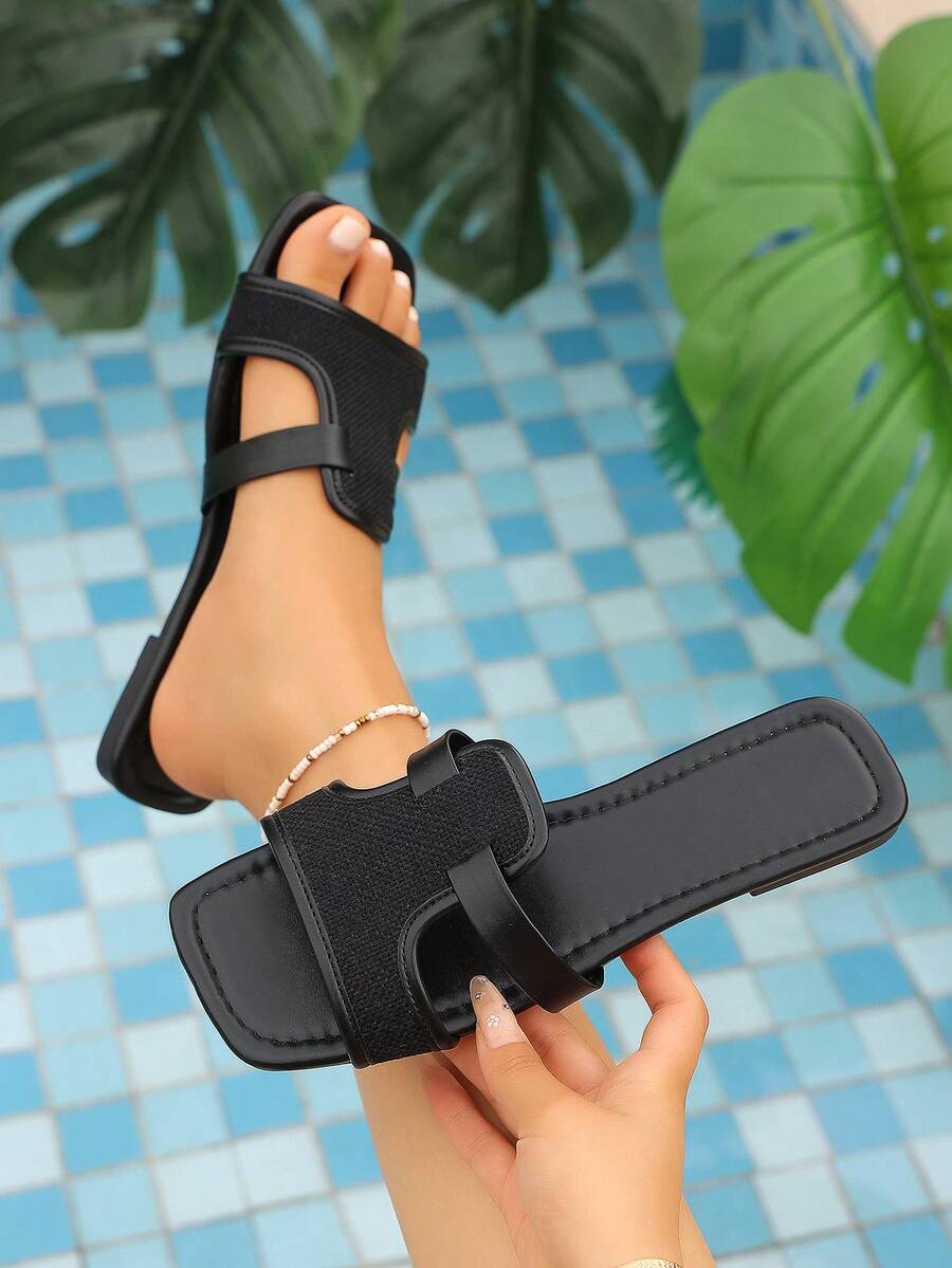 Sandal nữ mũi vuông, dáng chữ H, khoét rỗng, màu đen, kiểu dáng thường ngày, dễ mang. - màu đen - Xem 1