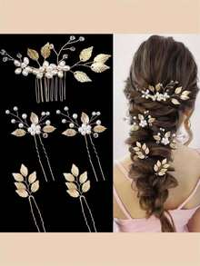 Handmade Beaded Hair Comb In Natural Style, Faux Pearl U-Shaped Hair Clip, Suitable For Wedding Dress Accessories, Photo Shooting And Studio Headpieces,Festival,Birthday - Multicolor - View 2