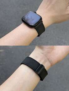 1件中性真皮與矽膠磁吸錶帶，兼容 ，適用 42mm、38mm、40mm、41mm、44mm、45mm、46mm、49mm，時尚智慧手錶替換錶帶，適用於 Series Ultra2/1、SE2、SE 11、10、9、8、7、6、5、4、3、2、1 等，可作為學生返校禮物 - 黑色 - 查看 10