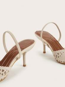 Women's Middle Eastern Mule Shoes, Apricot Woven Pointed Toe Backless Slip-On High Heel Sandals,Summer Outfits - Apricot - View 4