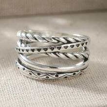 1pc Women's Fashion Wide Band Ring, Distinctive Multi-Layer Line Interlocked Carved Geometric Pattern Wide Band Ring, Suitable For Women's Daily And Party Fashion Jewelry - Antique Silver - View 10
