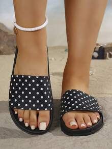 Women's Thick Sole Retro Polka Dot Slip-On Sandals, Soft Bottom Anti-Slip House Slippers For Summer - Black - View 3