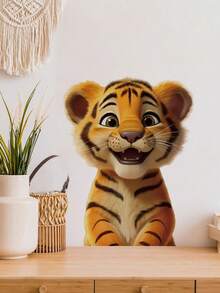 1 pieza Lindo adhesivo de pared de mapache y tigre, decoración removible para guardería, habitación de niños, dormitorio, escuela - 1PC - Ver 4