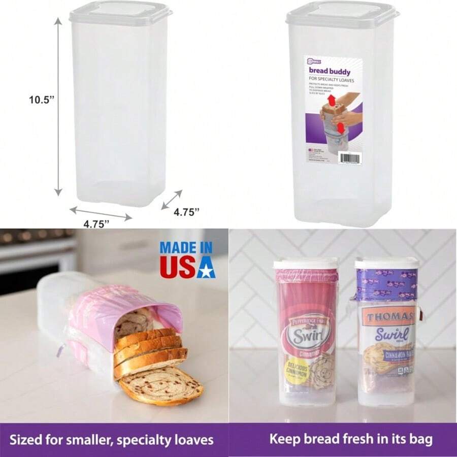 Buddeez Bread Buddy para pequeños panes especiales caja de pan recipiente de pan dispensador de pan fresco tapa blanca - Especialidad - Ver 1