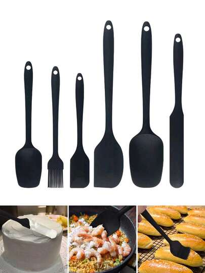 6 Stück Backwerkzeug-Set, inklusive Silikon-Spatel, hitzebeständiger Kuchenschaber, Rührgerät, Soßenpinsel, Öl-Pinsel, Buttermesser, Öl-Pinsel-Schaber, Kuchen-Creme-Kochsilikon-Schaber und Küchen-Kochsilikon-Schaber, Spatel, Buttermesser, geeignet für Sahne, Marmelade und Butter, leicht zu reinigen, für den Hausgebrauch geeignet