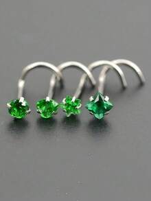 Bộ 4 chiếc khuyên mũi đa năng thời trang hình tròn, ngôi sao năm cánh, trái tim, hình vuông đính đá Cubic Zirconia, khuyên môi, khuyên tai vành tai, đường kính dây 0.8x7mm, thanh cong bằng thép không gỉ, trang sức xỏ khuyên cơ thể nữ, khuyên mũi, khuyên vách ngăn mũi. - Bộ 4 chiếc kẹp mũi Bent Rod - Xem 10
