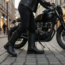 BOTA ESTILO CHOOPER VAQUERA CON ARGOLLAS EN PIEL RODEO CABALLERO MOTOCICLETA CON SUELA ANTI DERRAPE DE HULE - Negro - Ver 4