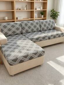 1 chiếc vỏ đệm ghế sofa bằng vải lụa sữa in họa tiết, có chun co giãn. - Xám - Xem 12