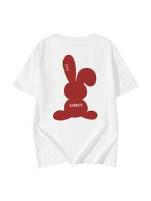 Women's Fashion Summer Round Neck Loose Versatile Minimalist Letter & Rabbit Cartoon Short Sleeve T-Shirt Casual White - White - View 7