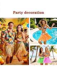 6 pièces/3 pièces Jupe Hula hawaïenne de couleur aléatoire, jupe en herbe hawaïenne, décoration d'anniversaire, fournitures de fête, fête de plage tropicale, décoration de fête de festival, danse de fête à thème tropical, fournitures de décoration de fête pour adultes femmes hommes jupe tropicale élastique à hibiscus, longueur 30 cm, colorée pour l'été, convient pour la fête, la représentation, la danse hawaïenne, la fête hawaïenne - multicolore - Voir 5