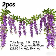 Guirlanda artificial de glicínias com 10 hastes, 190 cm de comprimento, ideal para arco de casamento, festas, jardins, decoração de casa e perfeita para o Dia dos Namorados, aniversários, formaturas, Dia das Mães, Natal, Páscoa, Dia de Ação de Graças, Halloween e outras ocasiões especiais. - Roxa - Ver 9