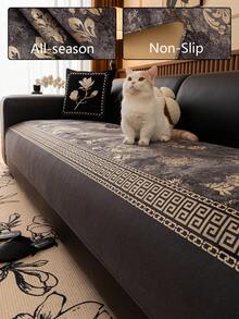 1件装宠物沙发套，防滑可水洗家具保护套，适用于猫狗，防污沙发套，客厅适用，宠物友好型沙发垫，带优雅图案 - 黑色 - 查看 3