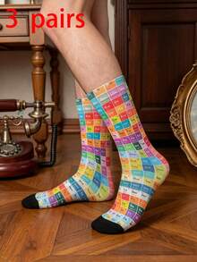 1/3 Pairs Creative Periodic Table Style Mid-Calf Socks, Men's Novelty Socks, Interesting & For Summer - Multicolor - View 7
