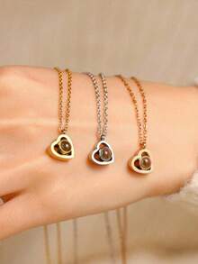 Dây chuyền chiếu ảnh tùy chỉnh, Dây chuyền chiếu hình trái tim với hình ảnh cá nhân hóa bên trong, Dây chuyền "Anh yêu em", Mặt dây chuyền hình trái tim bằng thép không gỉ tùy chỉnh 100 ngôn ngữ - Quà tặng - Nhiều màu - Xem 6