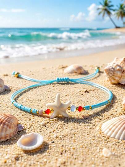 diffone أساور مصنوعة يدويًا من حبال مضفرة مزينة بتميمة نجمة البحر، أساور قابلة للتعديل للنساء كإكسسوار مجوهرات