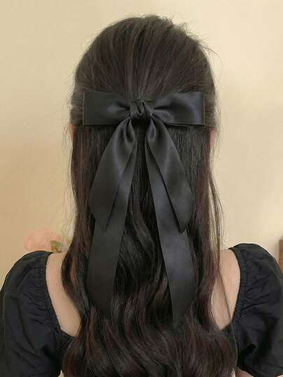 1pc Women's Minimalist Elegant Black Double-Layer Bow Ribbon Hair Clip, Suitable For Daily, Party And Gathering Matching