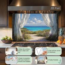 1pc PVC Seascape Wall Sticker - Glossy Coastal Landscape Window Film, Suitable For Modern Kitchen, Easy Peel And Stick Design, Durable Removable Seascape Window Decor, 2D Flat Design - Style 1 - View 3