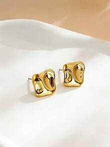 1 Pair Geometric Fashionable Elegant Women's Luxury Stainless Steel Earrings, Suitable For Daily Wear All Year Round, Mother's Day Gift - Gold - View 9